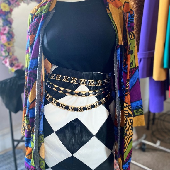 Black and white vintage genuine leather skirt - Picture 2 of 6